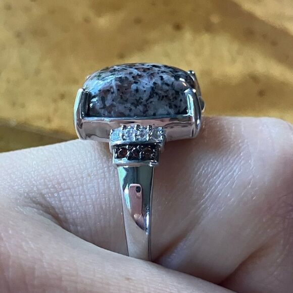 Natural Yooperlite Red Garnet Sterling Silver Ring Size 8 - Picture 3 of 10